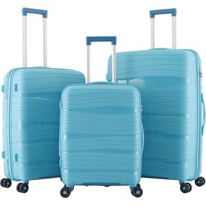 Royal Swiss© - Luxe Kofferset 3 delig - 56cm+66cm+76cm met TSA slot - Dubbele wielen - 360° spinners - 100% Polypropyleen - Hard Case - Trolley Set - Reiskoffers in turquoise blauw | 2023 Edition |