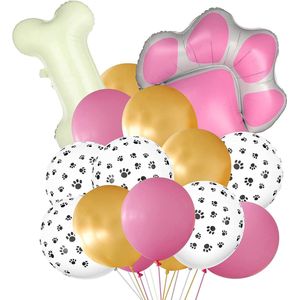 16-delige honden ballonnen decoratie set roze, goud, ivoor en wit - hond - ballon - huisdier - decoratie - dog