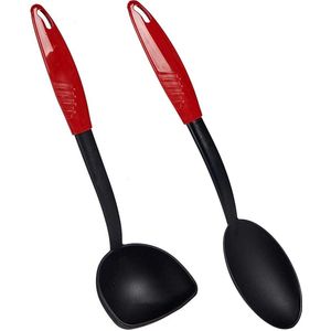 Kook/keuken gerei - set van 2x stuks - zwart/rood - kunststof - kook accessoires