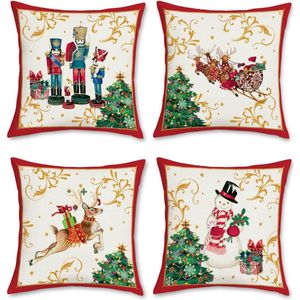 Kussenslopen Kerstmis 45 x 45 cm rendier sneeuwpop notenkraker linnen decoratieve kerst kussensloop kerst kussensloop voor bank slaapkamer kerstdecoratie 4 stuks