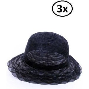 3x Dameshoed Organza zwart - dames hoed textiel