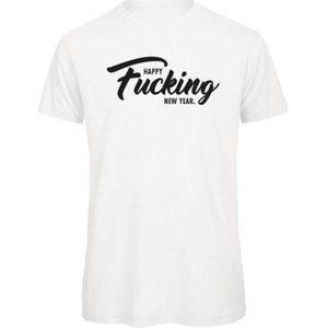 Kerst t-shirt wit M - Happy fucking new year - zwart - soBAD. | Kerst | Nieuwjaar | Unisex | T-shirt dames | T-shirt mannen