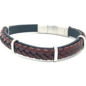 Heren armband - Armband Leer - Heren Armband Bruin - Armband met magnetische sluiting- Stainless steel - valentijn cadeautje voor hem