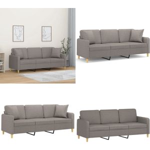 vidaXL Driezitsbank met sierkussens 180 cm stof taupe - Driezitsbank - Driezitsbanken - Bank - Sofa