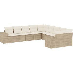 vidaXL Loungeset 10-delig - Poly Rattan - Beige Loungeset - Tuinset - PE-rattan - Buitmeubels - Lounge Set
