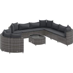 vidaXL Loungeset 10-delig - Poly Rattan - Grijs Loungeset - Tuinmeubels - Lounge Set - Buitendecoratie - Outdoor Furniture
