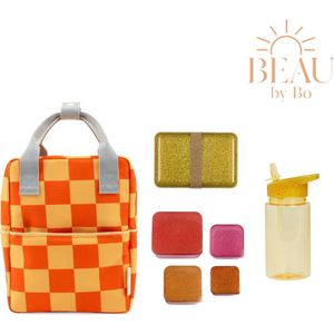 BEAU by Bo Sticky Lemon rugzak small + A Little Lovely Company back to school set Glitter Goud