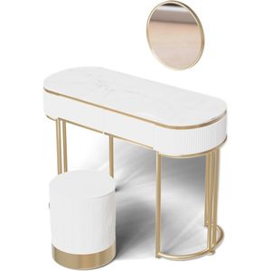Elegante Kaptafel met Spiegel en Kruk - Make-uptafel met Opberglades voor Sieraden en Make-up - Wit Dressoir voor Slaapkamer