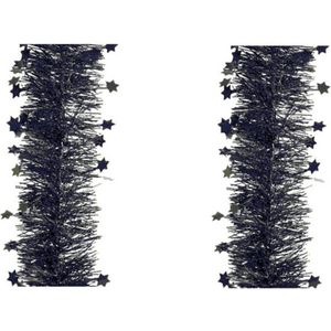 6x stuks zwarte sterren kerstslingers 10 cm breed x 270 cm kerstversiering - Guirlandes folie lametta - Zwarte kerstboom versieringen