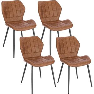Rootz Eetkamerstoelen Set van 4 - Gestoffeerde stoelen - Kunstleren zitting - Comfortabel, stevig, ergonomisch ontwerp - Bruine metalen poten - 47 cm x 79,5 cm x 54 cm