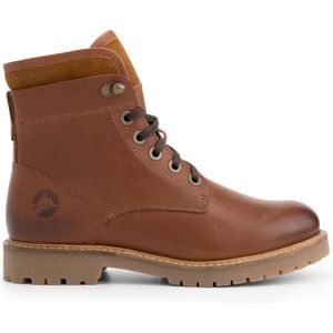 Travelin' Langesund Dames - Leren Veterschoenen - Wol gevoerde boots - Cognac leer