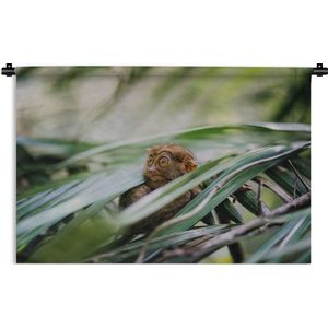 Wandkleed Junglebewoners - Filipijns spookdier tussen de bladeren Wandkleed katoen 180x120 cm - Wandtapijt met foto XXL / Groot formaat!