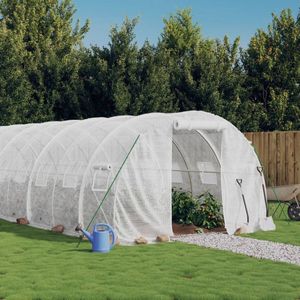 The Living Store Tuinkas met stalen frame 48 m² 16x3x2 m wit - Tuinhuisje - Broeikas - Kweekkas - Plastic Kas - Overkapping