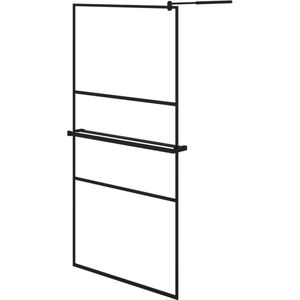 vidaXL Inloopdouchewand met schap 100x195 cm ESG-glas aluminium zwart - Douchewand - Douchewanden - Douchescherm - Douche Deur Bad- En Douchescherm