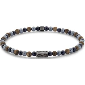 Frank 1967 Junior - 7FJB-0037-M - kralenarmband jongens - tijgeroog, hematiet en zwart agaat - 4 mm - 16 cm