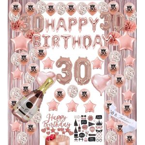 30 jaar verjaardag versiering - 30 Jaar Feest Verjaardag Versiering Set 118-delig  - Happy Birthday Slingers, Ballonnen, Foto props & Caketoppers - Decoratie Man Vrouw - Rose goud&Wit