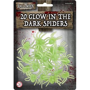 Halloween - 20x stuks glow in the dark horror griezel spinnen 5 cm  - Lichtgevende nep spinnen - Halloween thema decoratie/accessoires