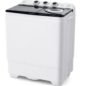 Costway XL Camping Wasmachine - Dubbele Trommel 6,5 kg Was & 2 kg Centrifugecapaciteit - Compacte Wasmachine – Studenten Wasmachine Zwart