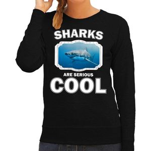 Dieren haaien sweater zwart dames - sharks are serious cool trui - cadeau sweater haai/ haaien liefhebber XS