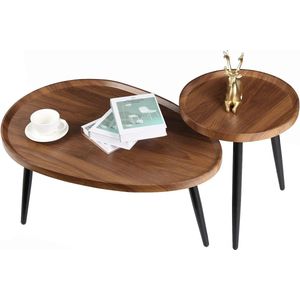 salontafel - Ovale salontafel nest hout- grote 80 cm en kleine ronde tafels 40 cm -