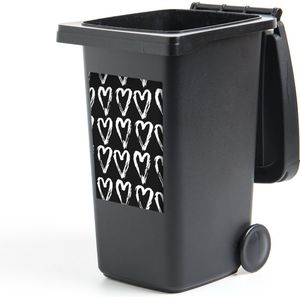 Container sticker Bloemen Patroon - Patroon harten zwart-wit Klikosticker - 40x60 cm - kliko sticker - weerbestendige containersticker
