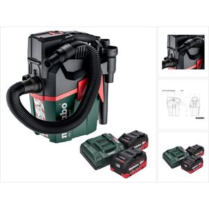 Metabo AS 18 L PC Compact accustofzuiger 18 V 6 l IPX4 stofklasse L nat en droog + 2x oplaadbare accu 8.0 Ah + lader