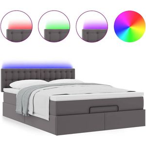 vidaXL - Bed - poef - met - matrassen - en - LED's - 140x200cm - kunstleer - grijs