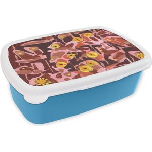 Broodtrommel Blauw - Lunchbox - Brooddoos - Bruin - Retro - Vlinders - Dieren - Hippie - 18x12x6 cm - Kinderen - Jongen