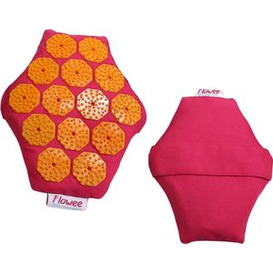 Flowee Spijkermat Massagehand - Fuchsia met oranje - Acupressuur Mat - Spijkerbed - Acupunctuur - Shakti Massage - Drukpunt massage