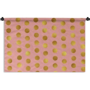 Wandkleed Luxe patroon - Luxe patroon van grote gouden stippen tegen een roze achtergrond Wandkleed katoen 60x40 cm - Wandtapijt met foto