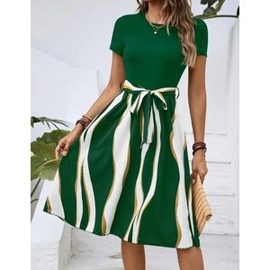 Sexy elegante stretch jurk wit met groen maat 4XL eu 52