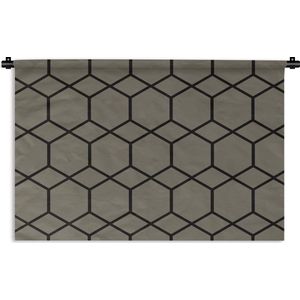 Wandkleed Luxe patroon - Luxe patroon van zwarte ruiten en zeshoeken tegen een bruine achtergrond Wandkleed katoen 180x120 cm - Wandtapijt met foto XXL / Groot formaat!