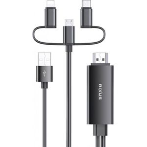 Rixus - 3 in 1 USB naar HDMI kabel - Lightning - Usb-C - micro-USB - 1080p
