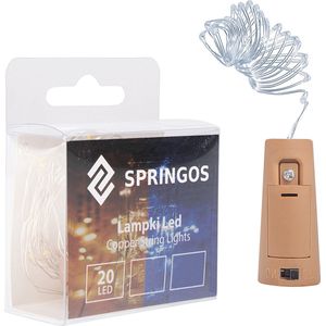 Springos LED Kurk | Flesverlichting | LED Lichtsnoer Wijnfles | 1.9 m | Batterij | 20 LED | Koel Wit