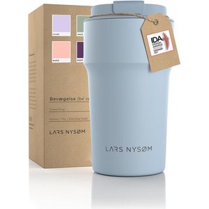 LARS NYSØM - 'Bevægelse' Thermos Coffee Mug-to-go 500ml - BPA-vrij met Isolatie - Lekvrije Roestvrijstalen Thermosbeker - Baby Blue