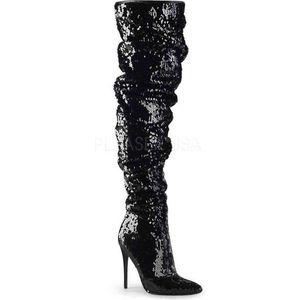 COURTLY-3011 - (EU 41,5 = US 11) - 5 Ruched Sequined Thigh High Boot, 1/3 Side Zip