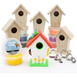 Knutselpakket Kinderfeestje - 5 x Vogelhuisje versieren met Foam Clay