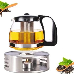 Equivera Theepot Met Warmhouder - Premium Theepot Cadeauset - Glazen Theepot 1250 ml - Inclusief Theezeef en RVS Stoof