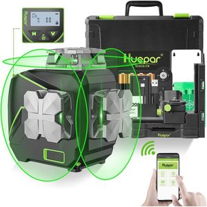 Zelfnivellerend 3D laserniveau met LCD-scherm en Bluetooth - 12 lijnen 360° groene laser
