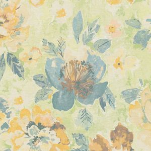 Bloemen behang Profhome 396073-GU vliesbehang hardvinyl warmdruk in reliëf glad in aquarel stijl mat groen geel blauw oranje 5,33 m2