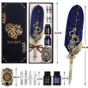 Quill Pen Inktset, veer pen kalligrafie pen set met 2 inkten, pennenhouder, dip pen briefpapier cadeau kalligrafie set voor beginners, handschrift liefhebbers verjaardag Kerstmis