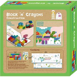 Avenir Blocks 'N Crayons: GEBOUWEN, 12 kleuren en 3 blokvormen, 3 kleurplaten,  in bijenwas (10%), in doos, 3+