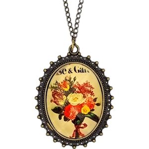 Rhylane – Lange Ketting 70 cm – Print Boeket – Vintage Design Hanger – 5 x 4 cm