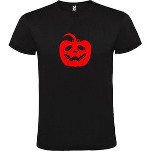 Zwart T-Shirt met “ Halloween Pompoen “ afbeelding Rood Size L