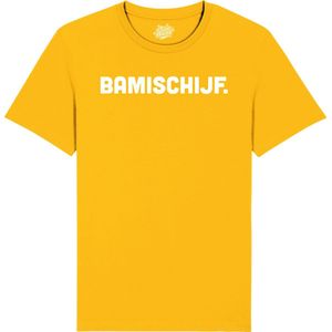 Bamischijf - Frituur Snack Cadeau - Grappige Eten En Snoep Spreuken Outfit - Dames / Heren / Unisex Kleding - Unisex T-Shirt - Geel - Maat XXL