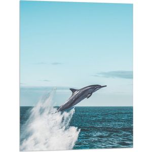 WallClassics - Vlag - Dolfijn Springend uit de Zee - 60x80 cm Foto op Polyester Vlag