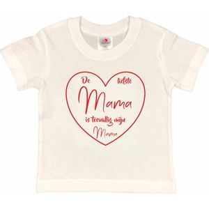T-shirt Kinderen ""De liefste mama is toevallig mijn mama"" Moederdag | korte mouw | Wit/rood | maat 134/140