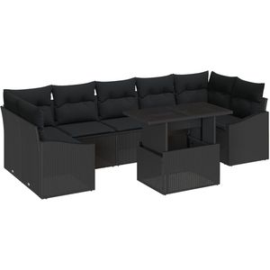vidaXL - Tuinbank - Set - Set - van - 8 - Zwart - Rattan - en - Polyester - Buiten - Tafel