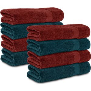 Komfortec 8x Handdoek 70x140 - 100% Katoen – Handdoekenset - Zacht - Petroleumblauw&Rood