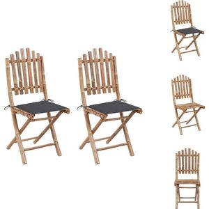 vidaXL Buitenstoelen Bamboe - Set van 2 - Antraciet kussen - 50x42x92cm - Inklapbaar - Tuinstoel